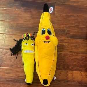 2 Yellow Plush Banana Stuffed Pillow & Animal.